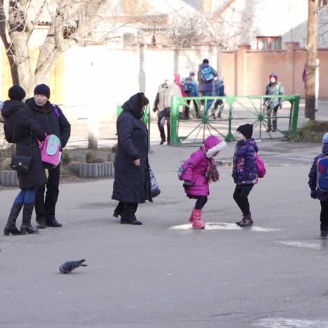 children going to home after classes in university lovely chatting together. going home after classes.