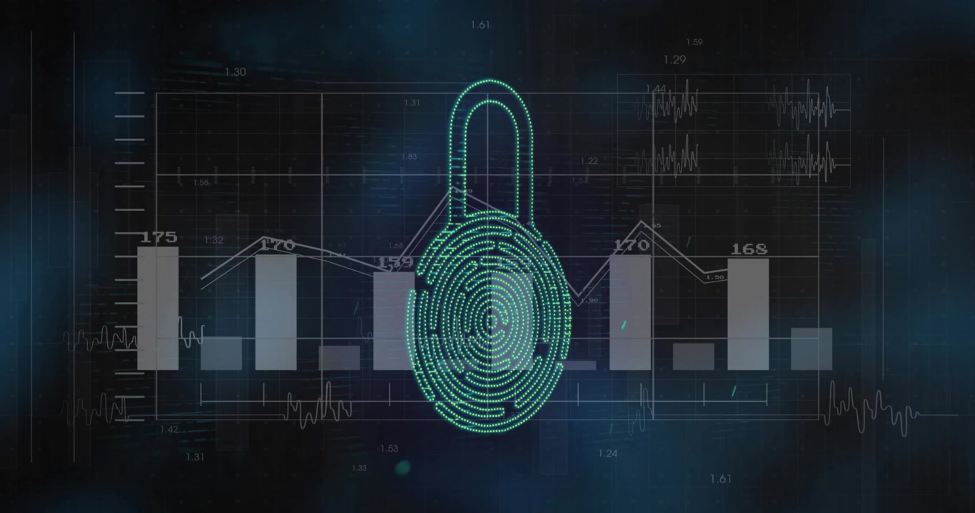 Digital Security Concept with Fingerprint Lock and Data Analytics