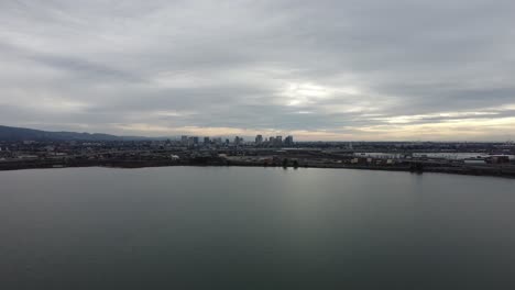 Zoom-Out-Aerial-Drone-View-of-Oakland-California-taken-from-the-Marina-in-Emeryville