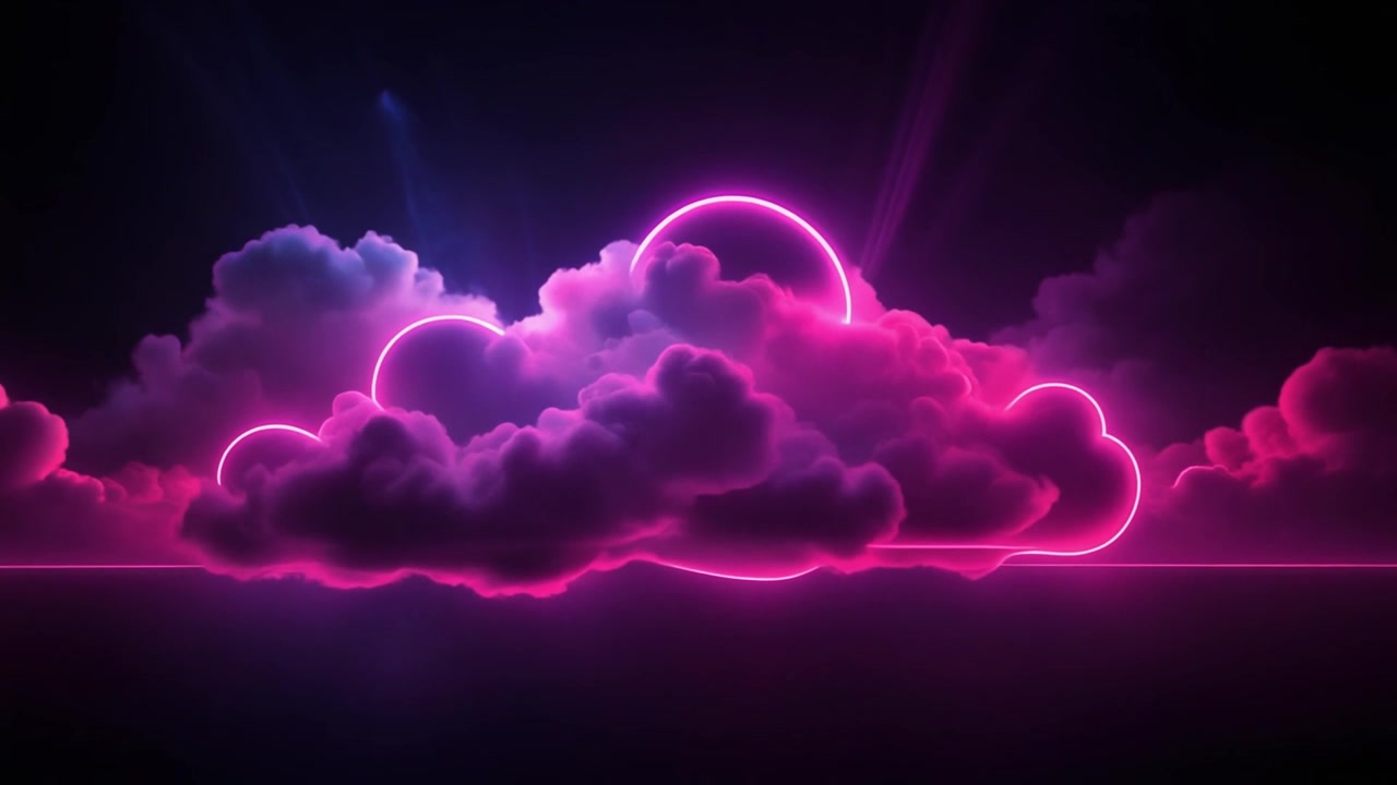 Abstract Neon Glowing Clouds in Dark Space