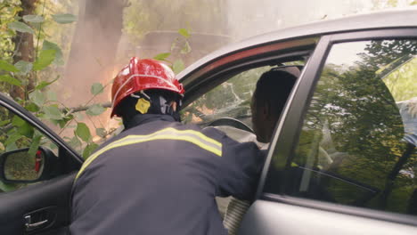 firefighters rescue victims from car accident