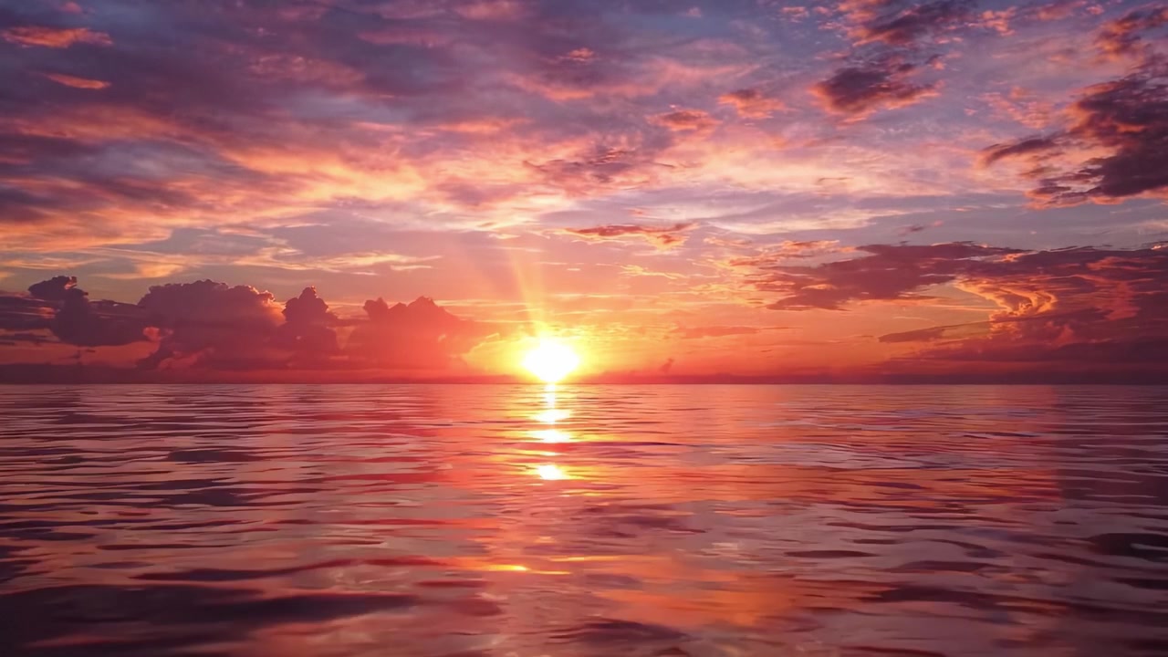 Breathtaking Sunset Over Tranquil Ocean Water: A Scenic View of Vibrant Colors Reflecting on the Calm Surface, Capturing the Beauty of Nature's Artwork