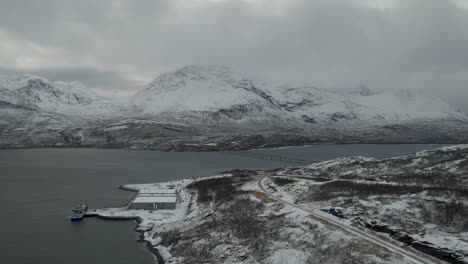 winter view across the island surrounded by ocean in northern norway