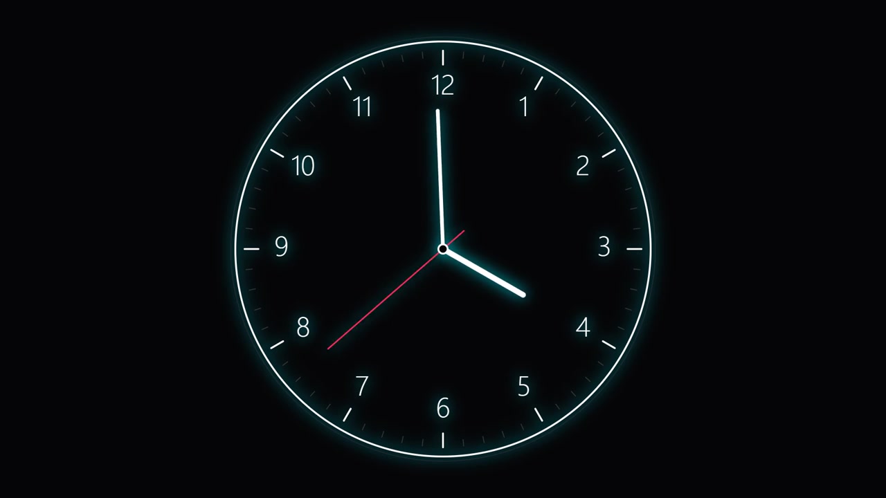 Neon Analog Clock Face Showing Time Passing