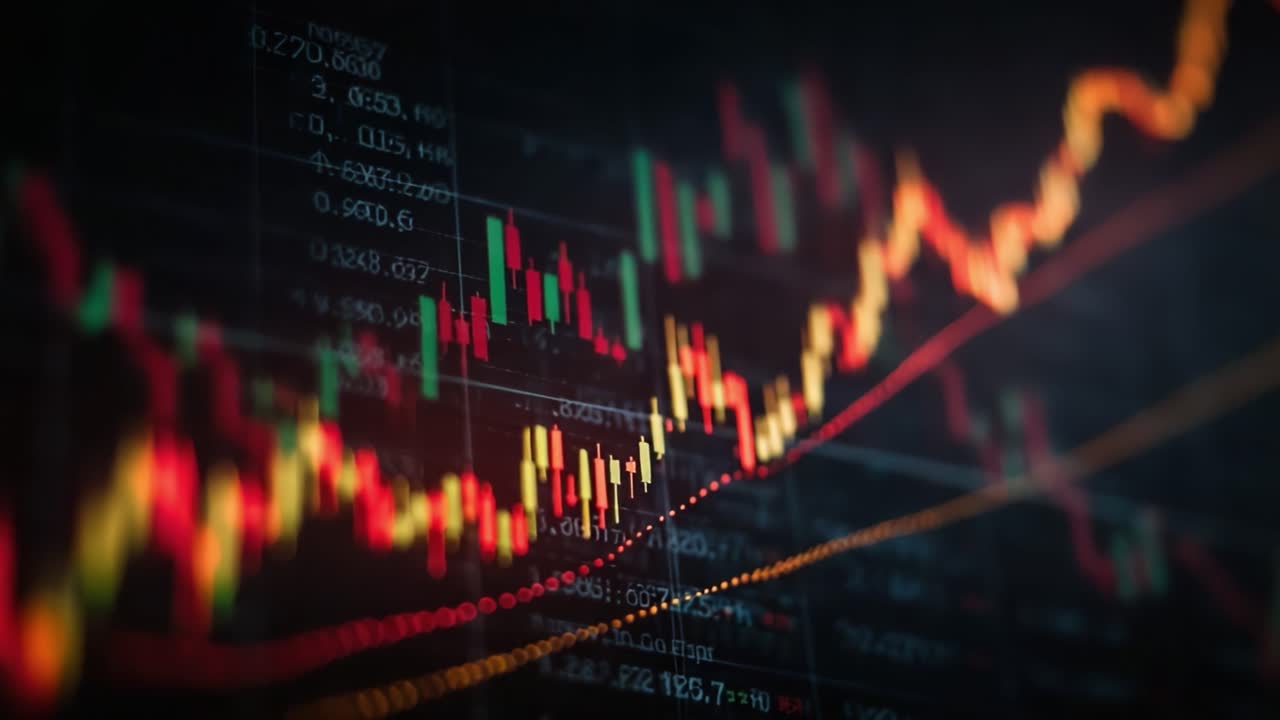 Una coinvolgente rappresentazione visiva delle tendenze del mercato finanziario con vivaci modelli a candela e movimenti dinamici dei prezzi, evidenziando opportunità di investimento e fluttuazioni di mercato