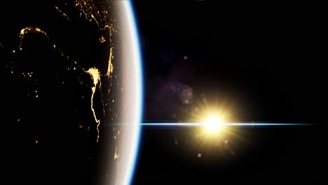 el espacio, el sol y el planeta tierra por la noche