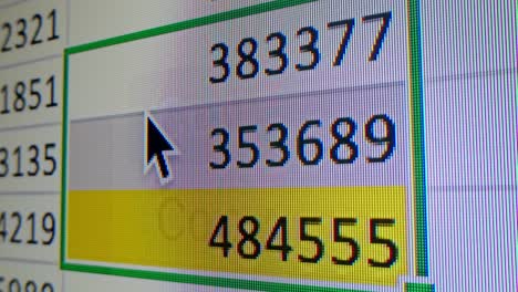 spreadsheet software with data and mouse cursor
