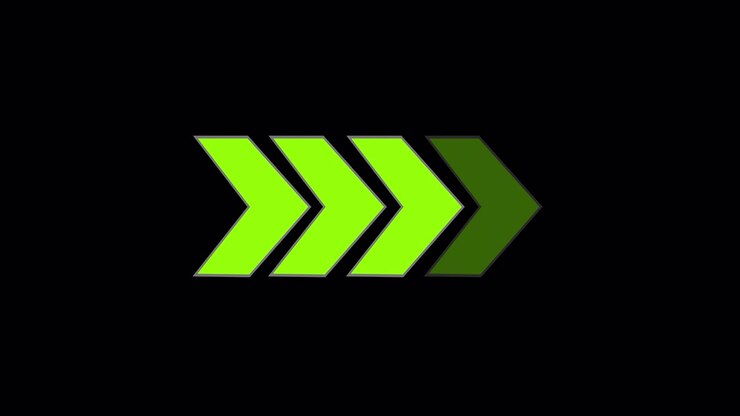 Animated Green Arrows Pointing Right on Black Background
