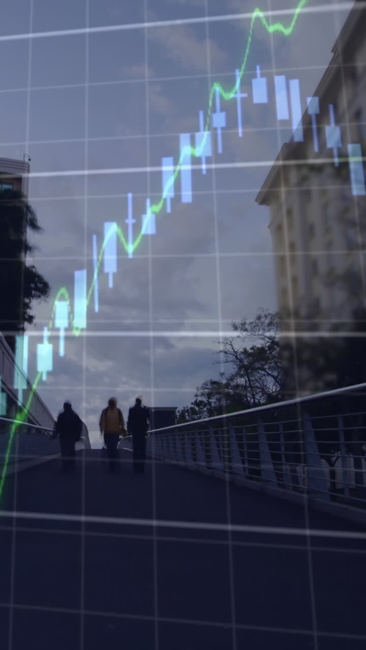 animation von finanzgrafiken und daten über das stadtbild