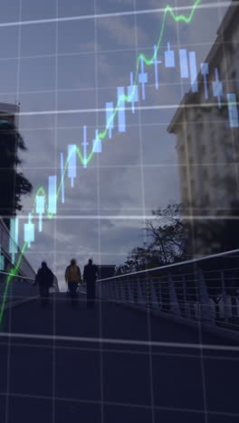 animación de gráficos financieros y datos sobre el paisaje urbano