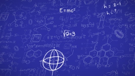 Animation-Medizinischer-Zeichnungen-Mit-Mathematischen-Gleichungen-Und-Zeichnungen-Auf-Blauem-Hintergrund