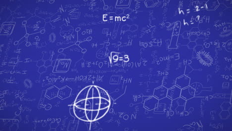 animación de dibujos médicos con ecuaciones matemáticas y dibujos sobre fondo azul