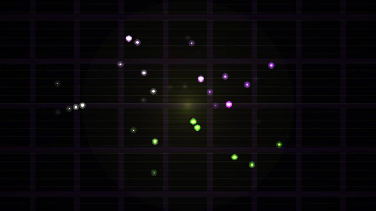 Abstract Motion Graphic of Glowing Particles on a Dark Grid Background