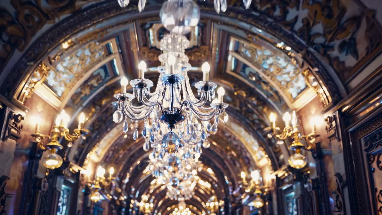 Lampadario di cristallo decorato in sala lussuosa