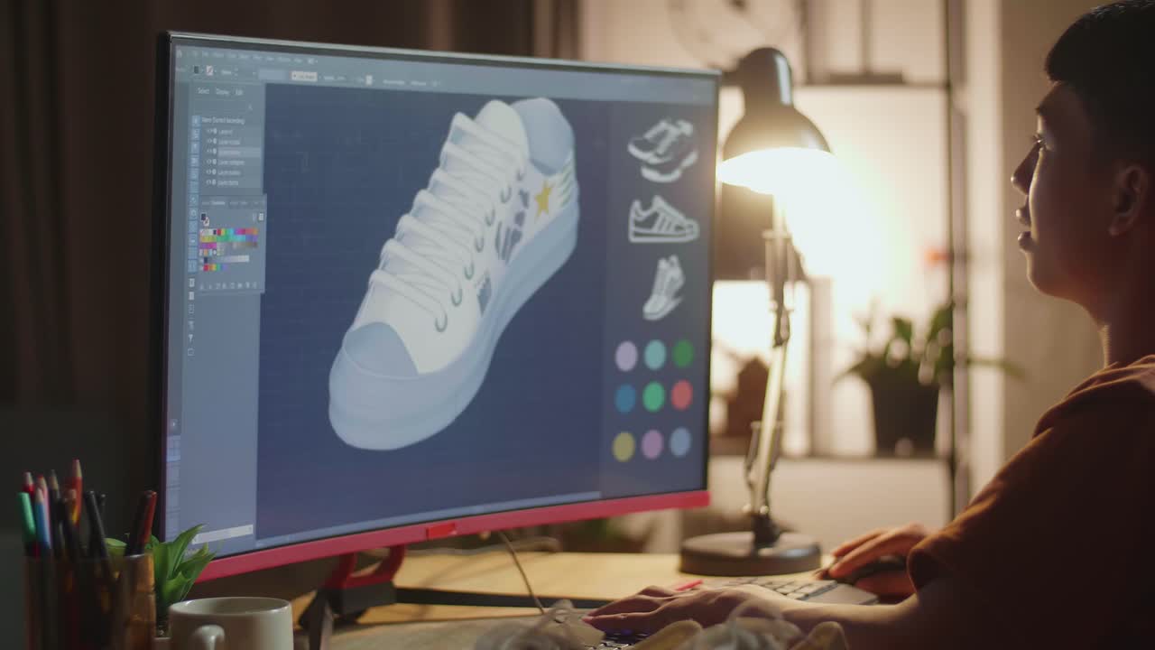 diseñador emocionado celebrando el diseño de zapatos