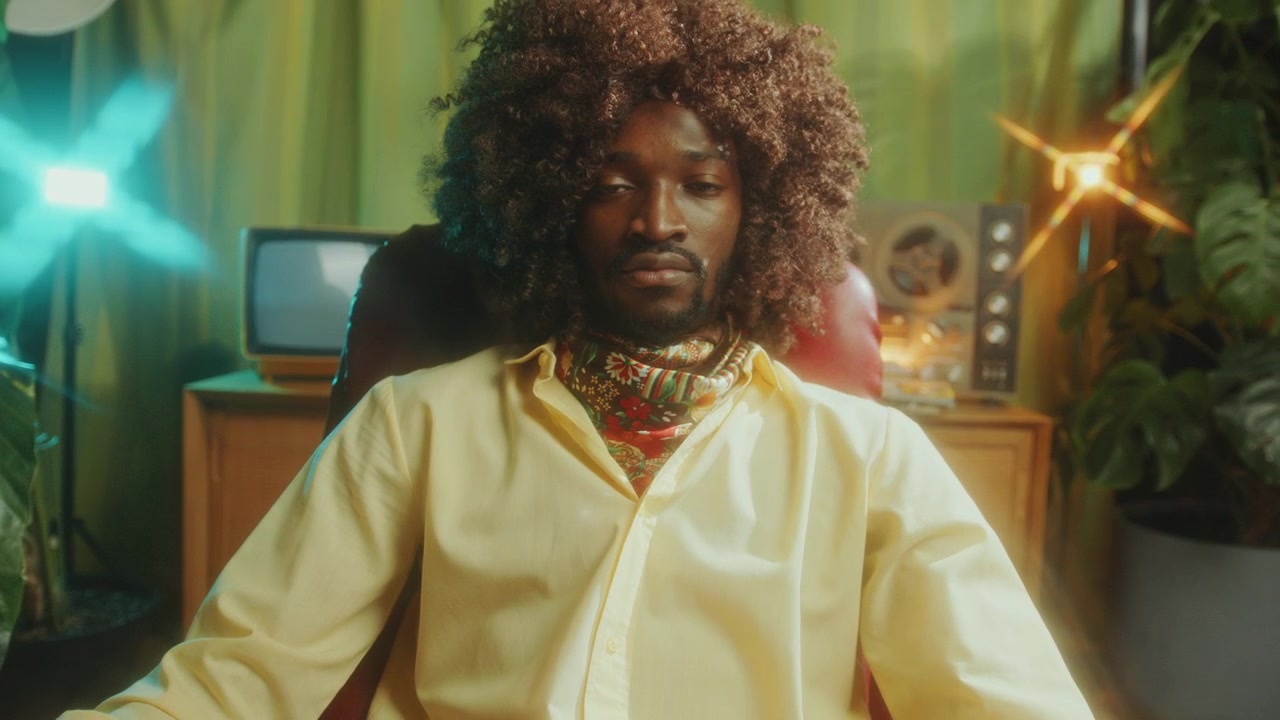 Ritratto di uomo afroamericano alla moda in uno studio retrò