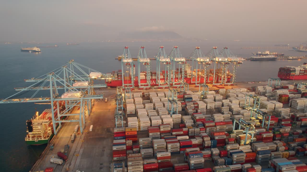Flying Over Famous Algeciras Port And Harbour Located In Cádiz Province, Andalusia, Spain