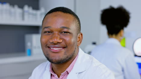 Face,-researcher-and-black-man-in-lab