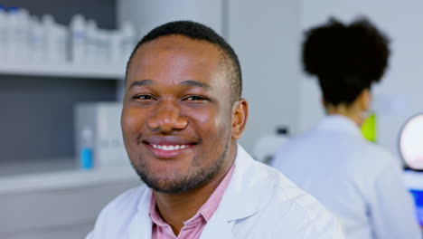 face, researcher and black man in lab