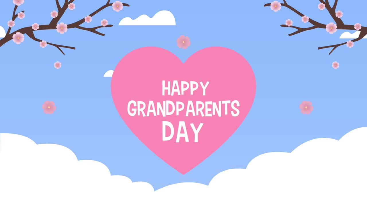 happy grandparents day lettering with in pink heart and branches
