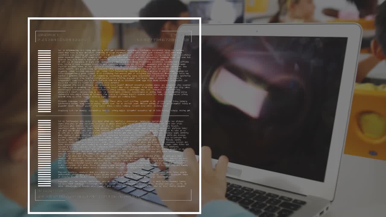 animación del procesamiento de datos en diversos escolares que usan computadoras portátiles