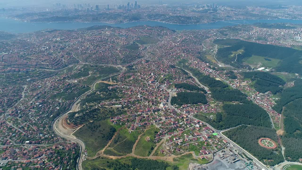 멀리 보스포루스 (bosphorus) 와 함께 이스탄불의 공중 풍경