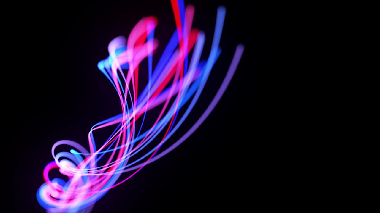 flujo de luz bg en 4k. fondo en bucle abstracto con senderos de luz, flujo de líneas de neón rojo azul en el espacio se mueven para formar formas en espiral en bucle. fondo de diseño de movimiento moderno de moda.