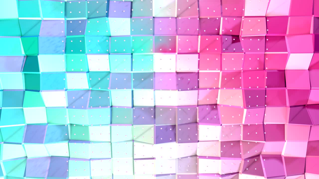 abstracto simple azul rosa baja poli superficie 3d y cristales blancos voladores como fondo cg. suave fondo geométrico bajo poli de polígonos rosados azules puros. fondo de bucle sin costura 4k fullhd.