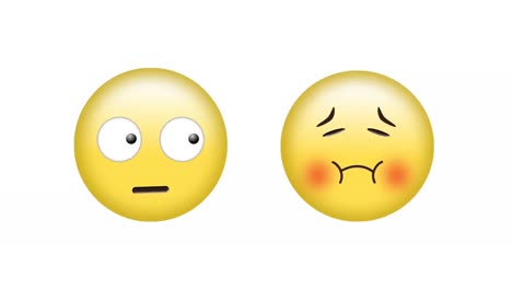 Animation-of-rolling-eyes-and-sick-emoji-icons-over-white-background