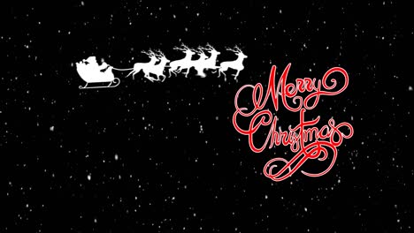 animation of merry christmas text over santa in sleigh and snow falling