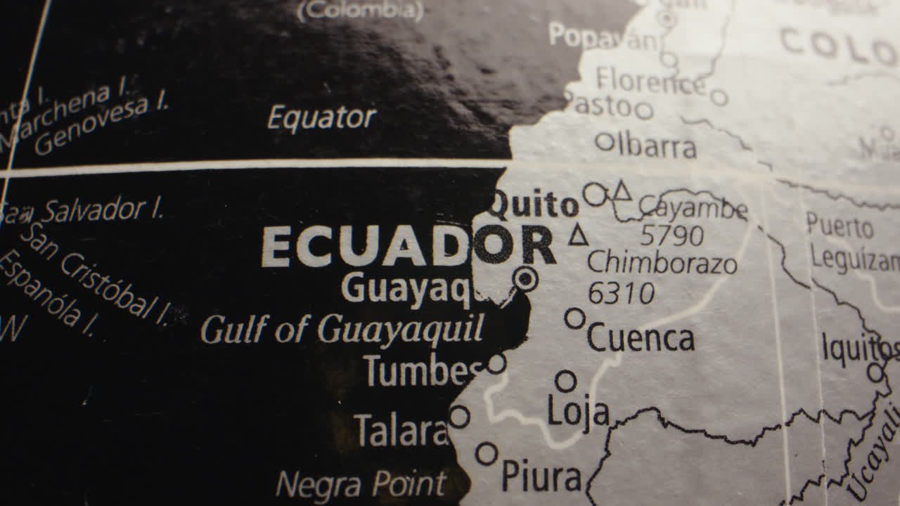 A close-up view of Ecuador on a world map or globe