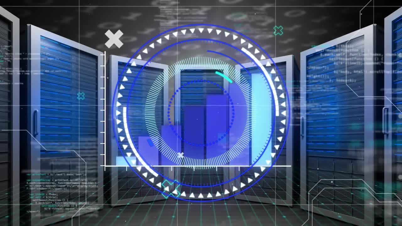 컴퓨터 서버를 통해 범위 스캐닝과 데이터 처리의 애니메이션