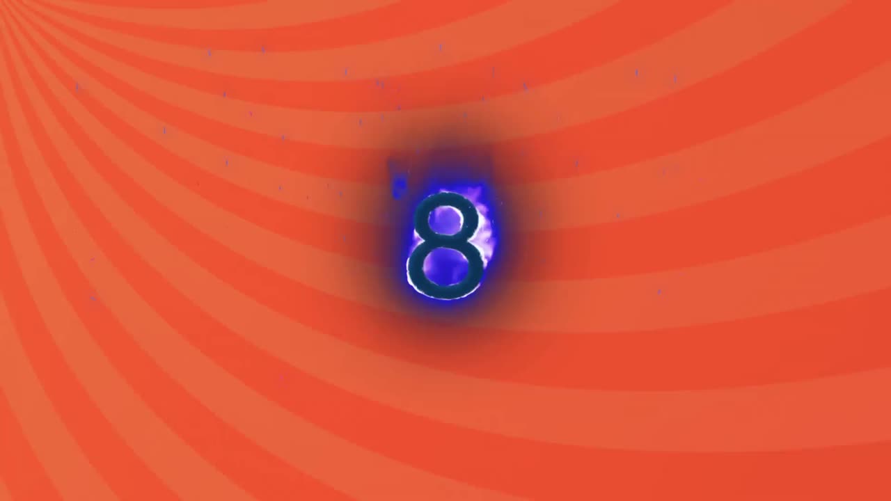 animación de un número en llamas sobre un fondo a rayas