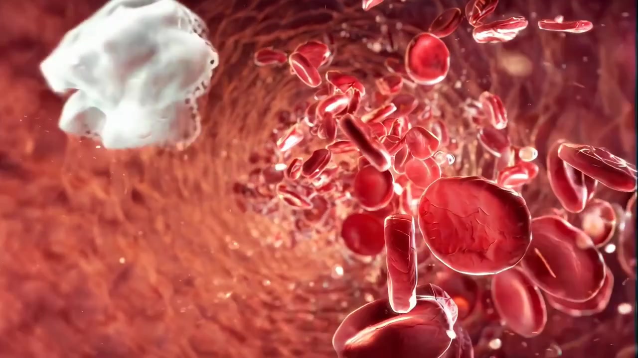 3D Animation of Red and White Blood Cells Flowing Through a Blood Vessel