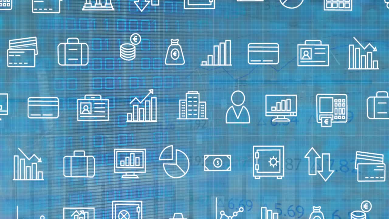 animación del procesamiento de datos sobre iconos comerciales