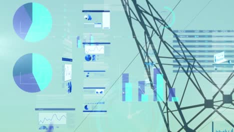 Animación-De-Un-Reloj-De-Neón-Y-Pantallas-Con-Procesamiento-De-Datos-Sobre-Una-Torre-Móvil.