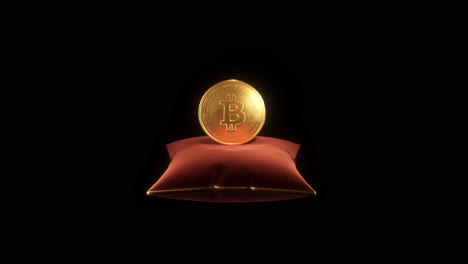 bitcoin-on-a-red-pillow,-rotating-in-a-semicircle
