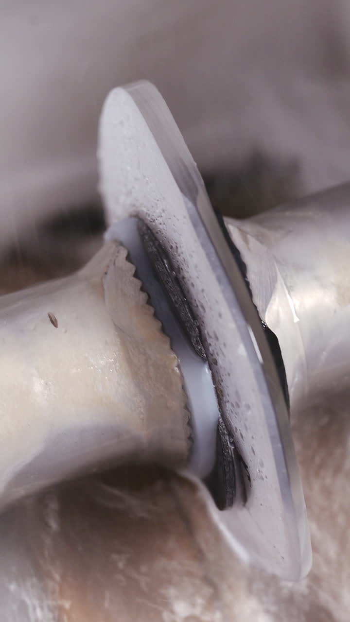 Lens manufacturing in laboratory. Close up view of manufacturing lens of optical glass. Vertical video