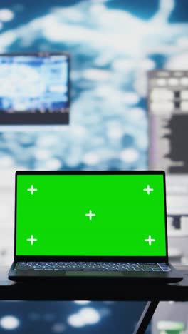 vertical video pc showcasing chroma key display next to ai neural networks system