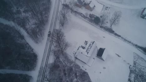 Aerial-view-of-a-pickup-truck-traveling-along-a-highway-in-Rockland-Maine-USA