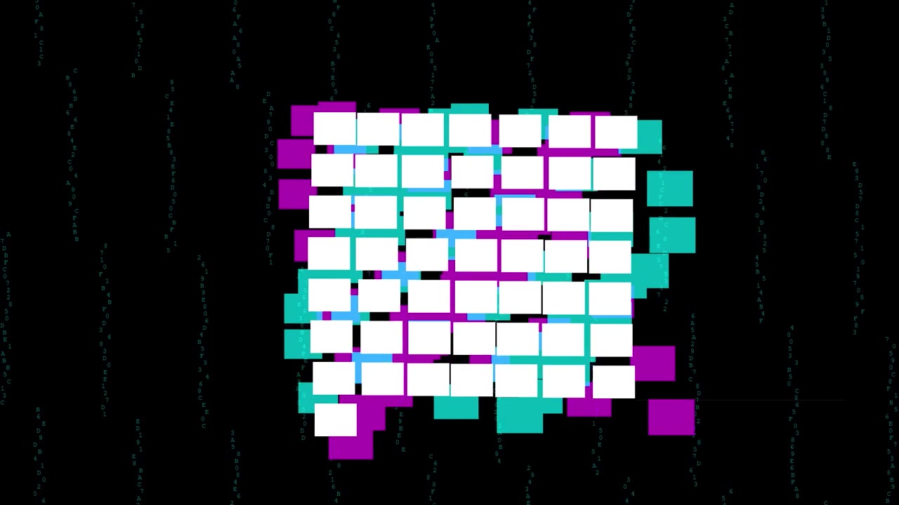 Animazione digitale astratta di blocchi geometrici in movimento ed effetti glitch