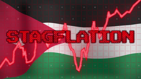 animación de procesamiento de datos y texto de estagflación sobre la bandera de palestina