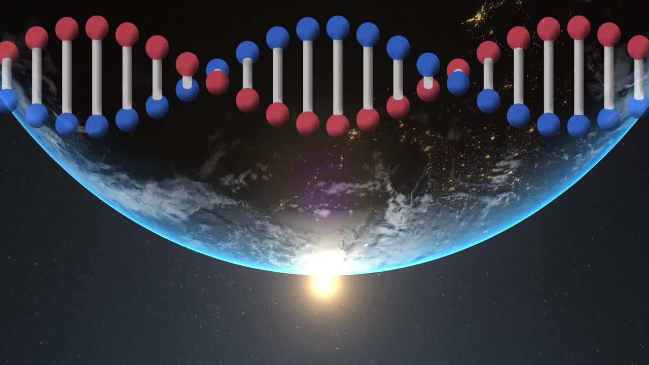 Animation of dna strand spinning over globe
