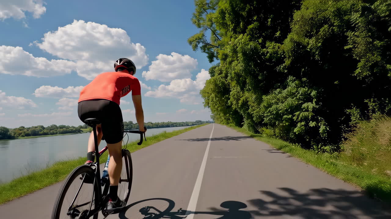Ciclista su un sentiero fluviale panoramico