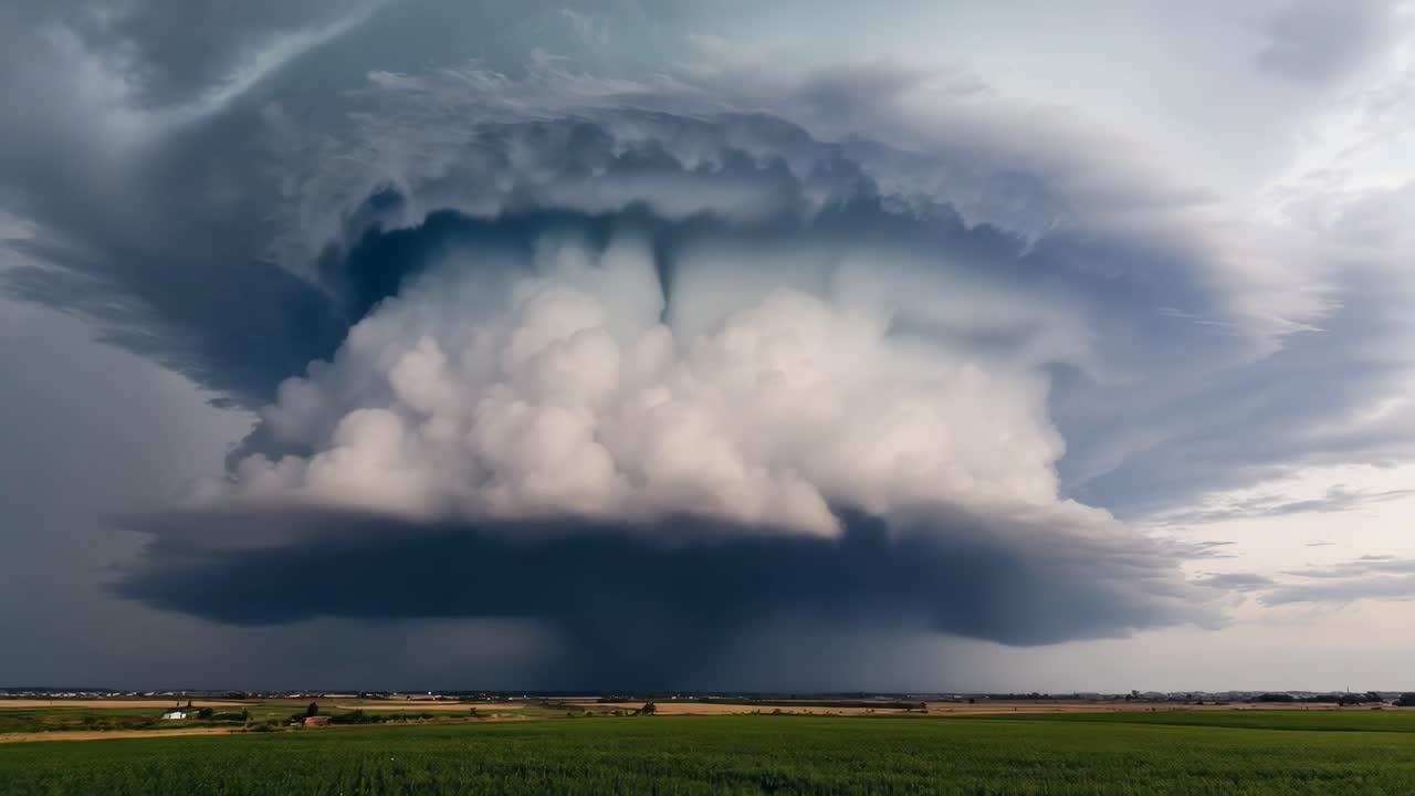 Stormy weather over a green field