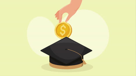 graduation hat with coins animation