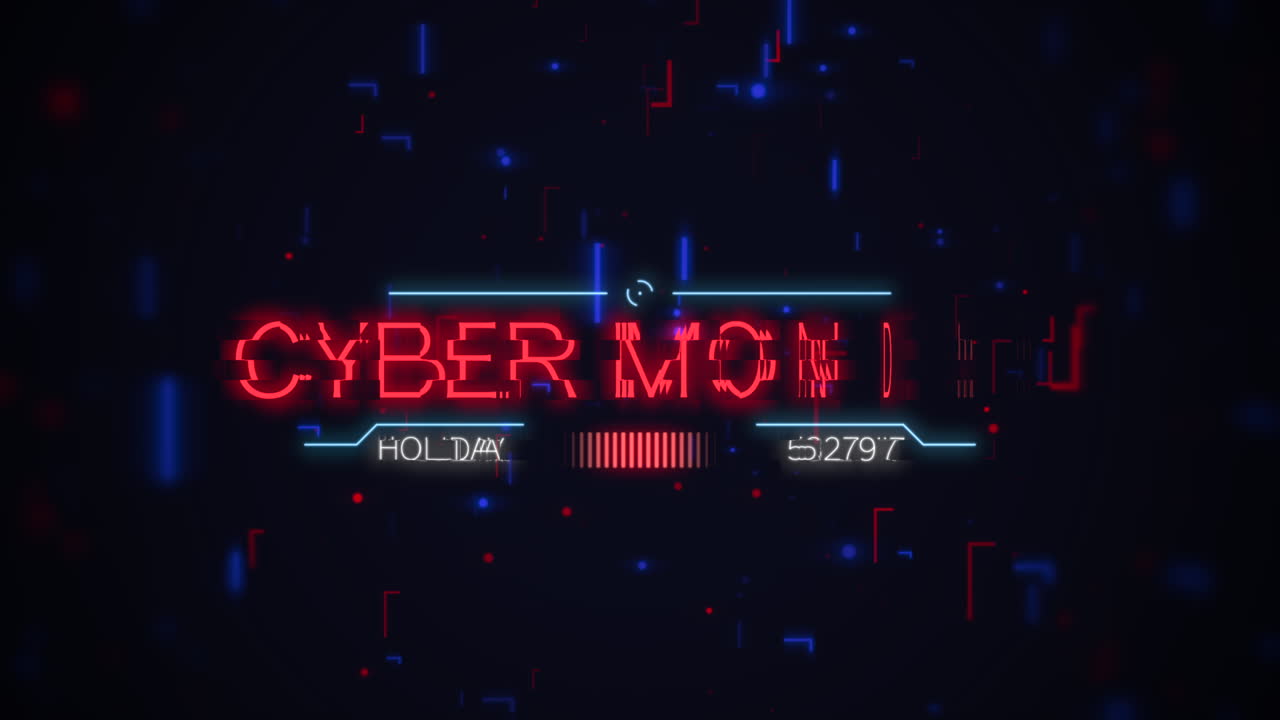 lunes cibernético en la pantalla de la computadora con elementos y formas de hud