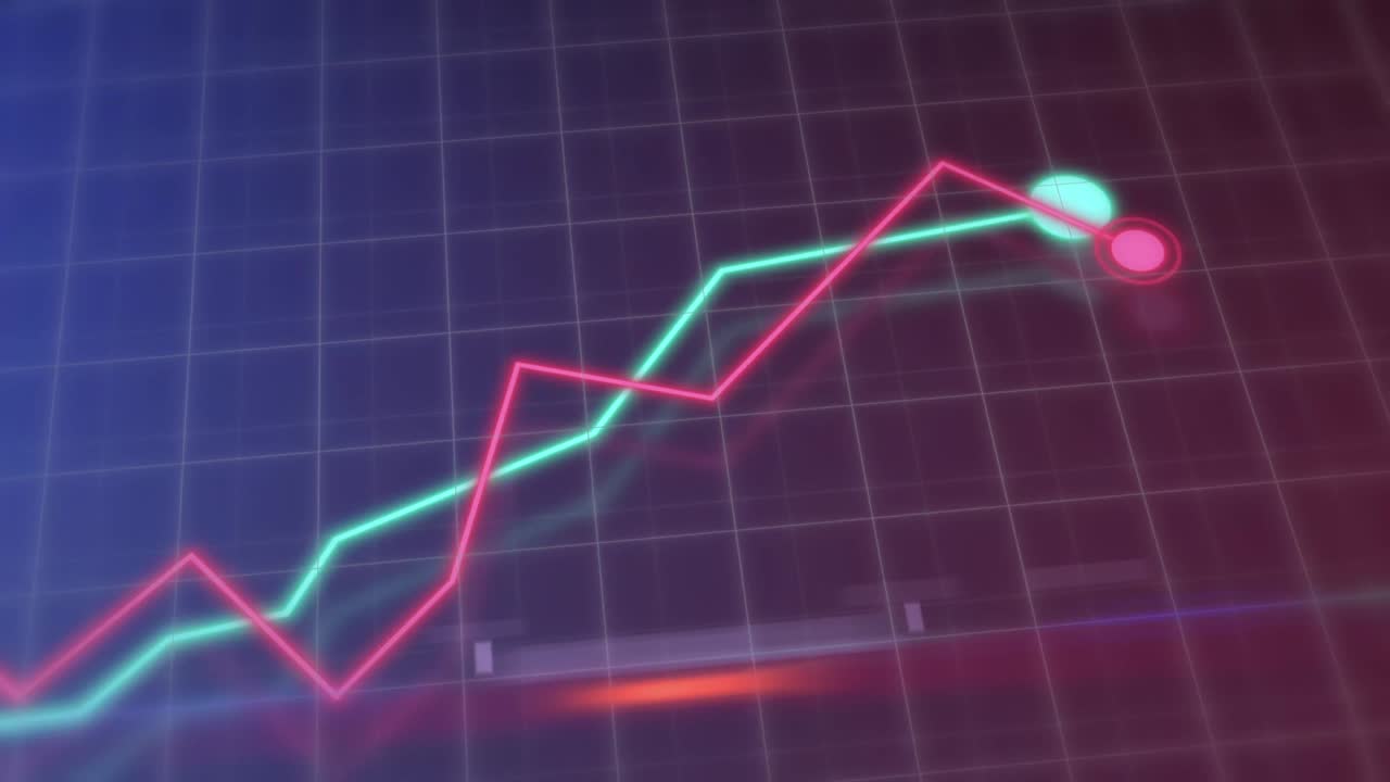 crecimiento de líneas gráfico infografía animación. crecimiento de la empresa ganancias datos de éxito. gráficos de alta tecnología con cuadrícula.