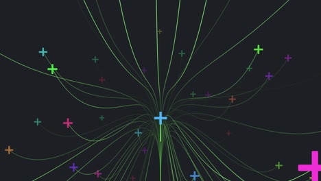 Vibrant-web-of-colorful-lines-and-crosses-in-intricate-network-design