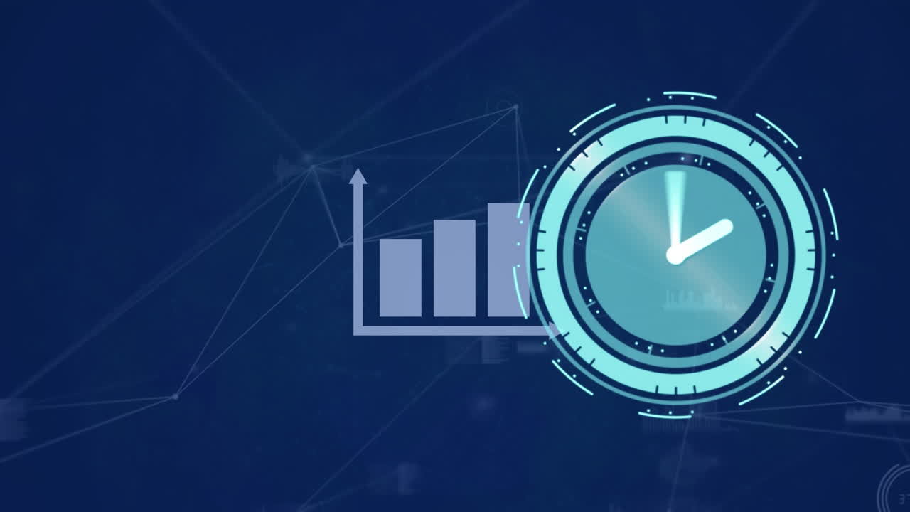 Animation of clock over statistics and network of connections
